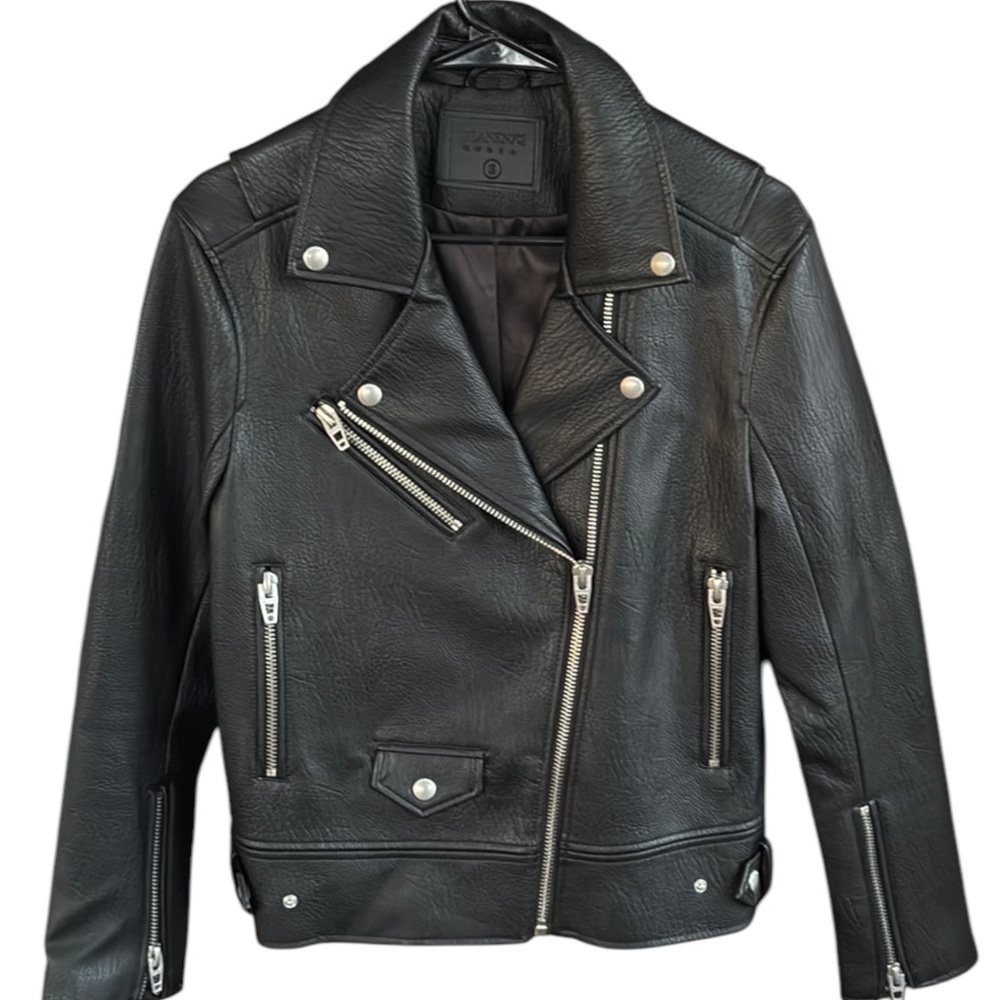 Like New Blank NYC Open Secret Faux Leather Moto Jacket Black Size Small - Picture 5 of 12